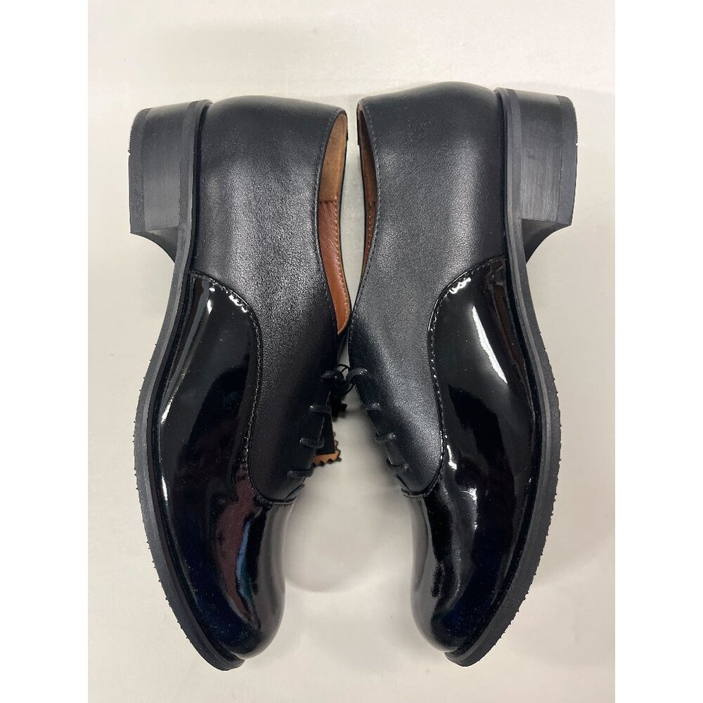 Women’s Black Leather Lace-Up Shoes | Patent Toe | Low Block Heel EU 38